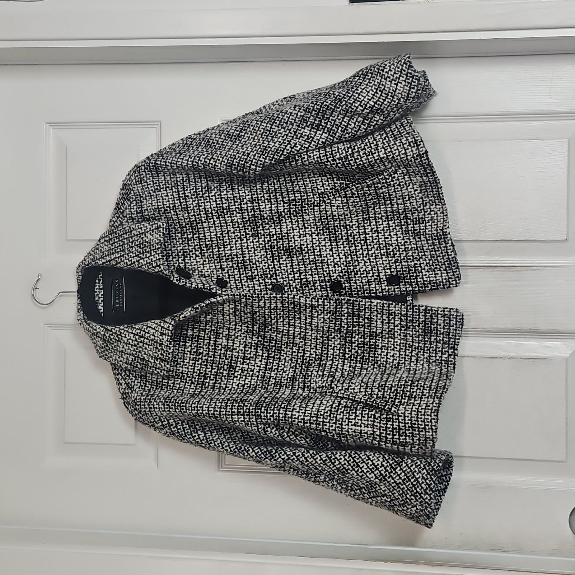 Peruvian Connection Blazer Womens 10 Black White Alpaca Wool Tweed